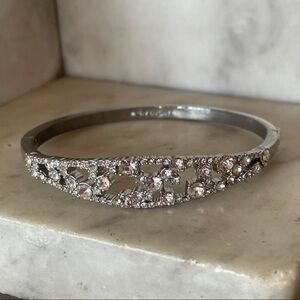 GIVENCHY Silver Bangle Bracelet with Open Scatter Sparkling Crystals
